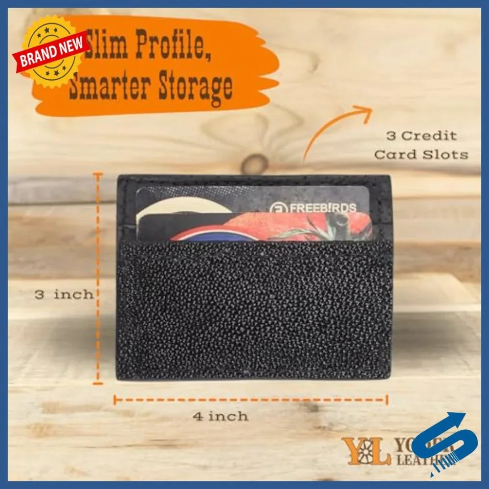 Genuine Stingray Leather Magnetic Money Clip Wallet Slim Front Pocket Card
